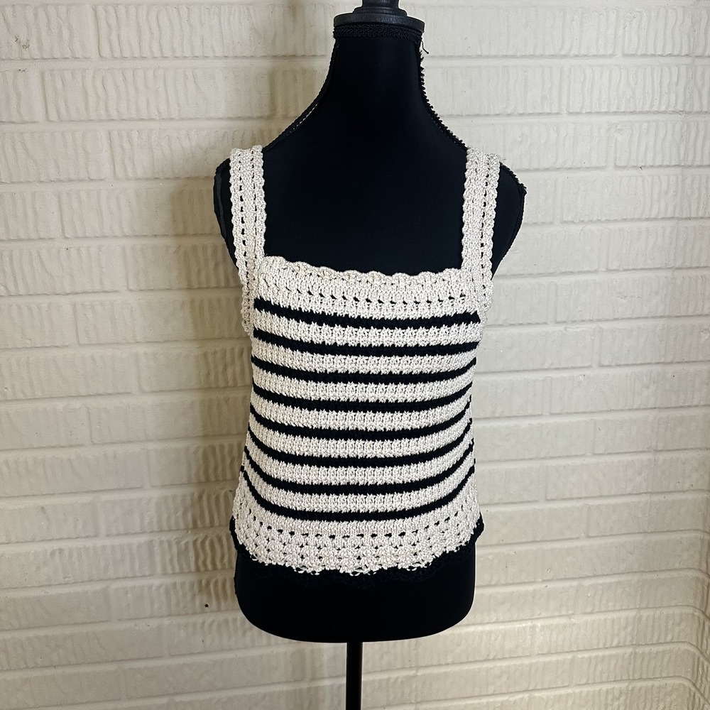 Madewell Crochet Cotton Sweater Tank in Natural Black Stripe Size S Crochet Boho